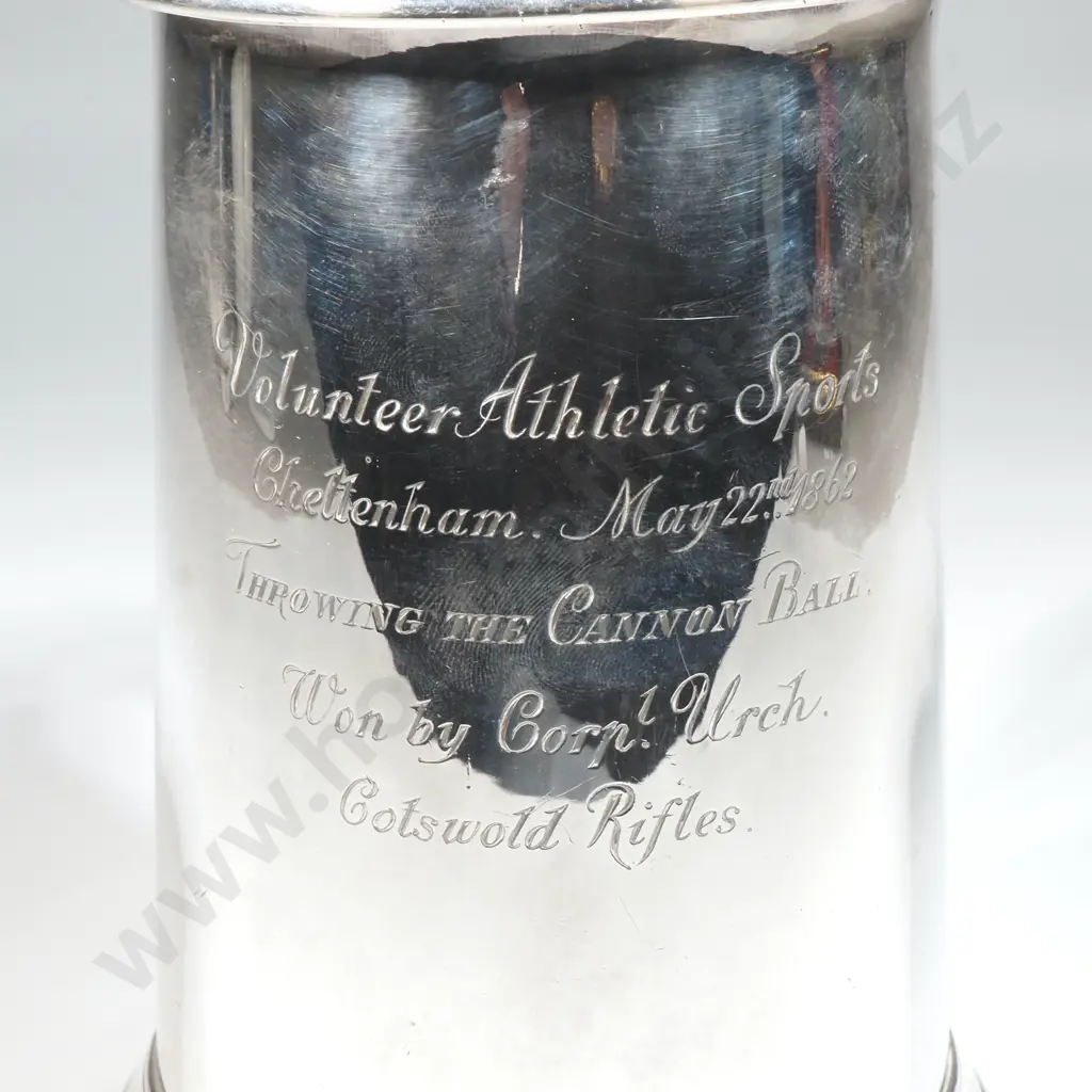 1862 Cotswald Rifles S/P Tankard for Volunteer Athletic Sports - Throwing Canon Ball  Image 1++