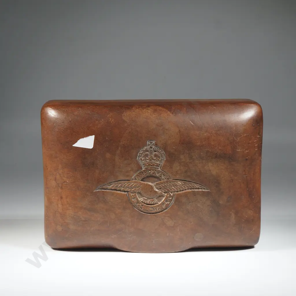 WW2 Carved Wooden Cigarette Box Image 1++