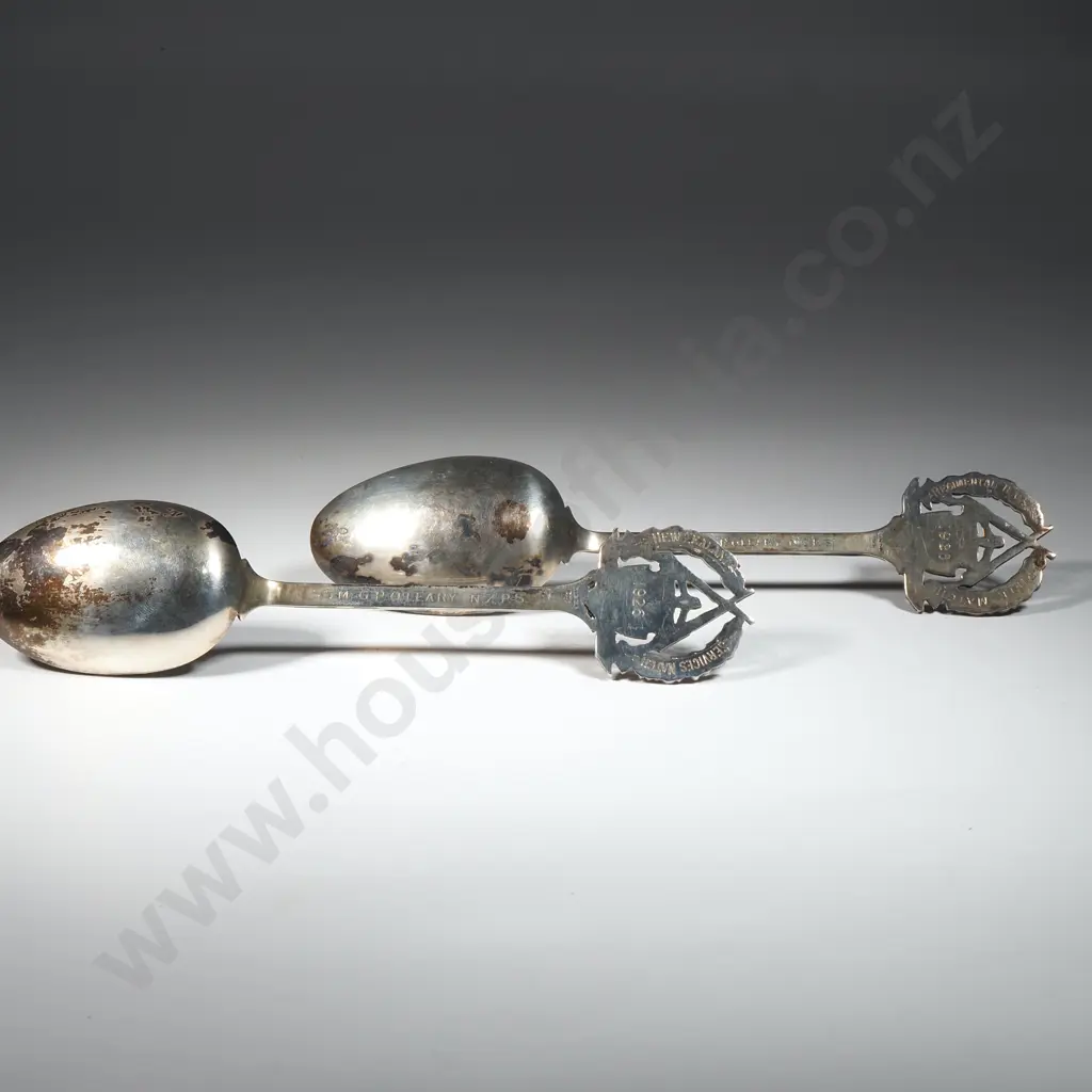 Two Sterling Silver Rifle Match Prize Spoons to S. S. M. G. P. Oleary NZPS - Bock Made  Image 1++