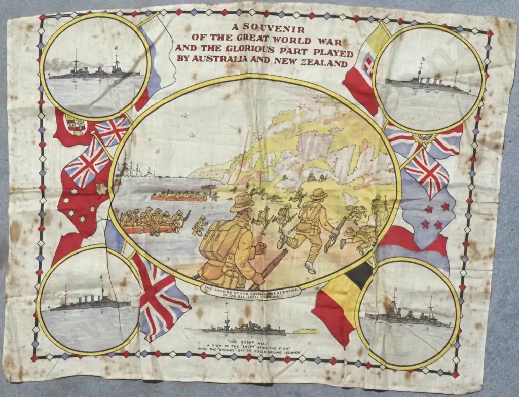 WW1 Silk Souvenir Commemorating the ANZACS Image 1++