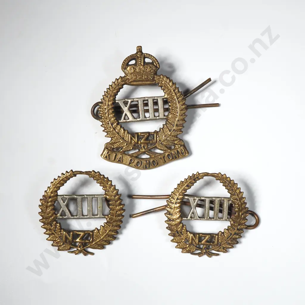 WW1 New Zealand 13th Regiment Cap & Collar Badge  Image 1++
