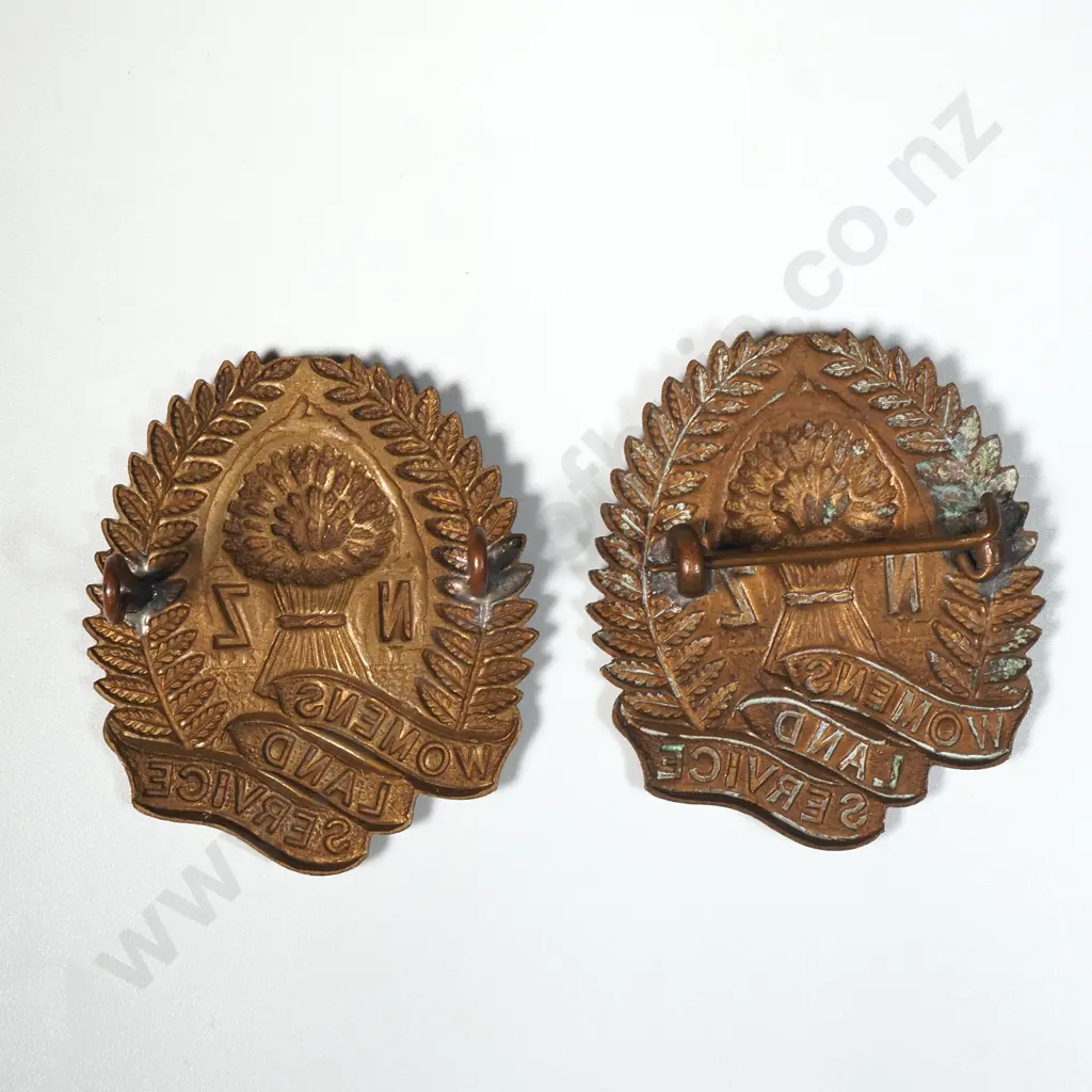 Two New Zealand Women's Land Service Badges w Matching Handbook Image 1++