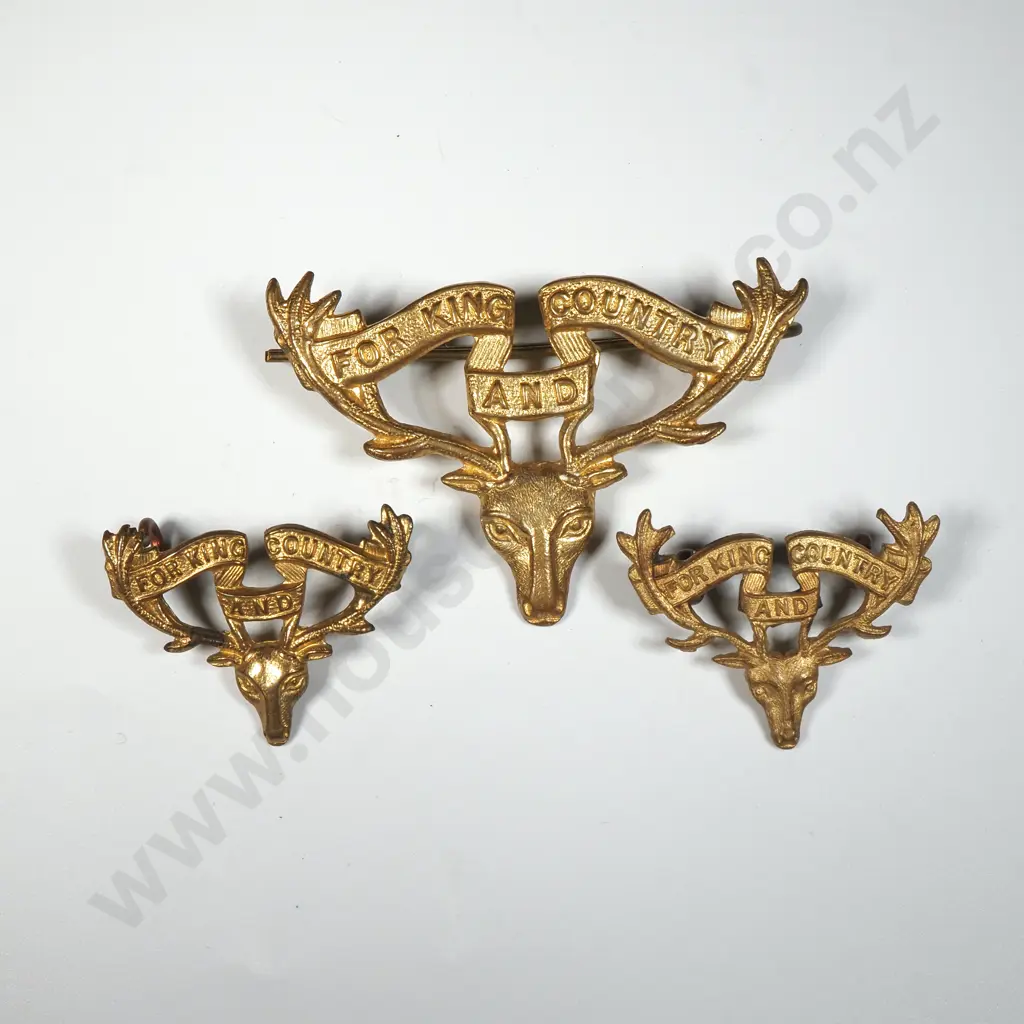 Pair of WW1 NZ 12th Otago Mounted Rifles Collar Badges & Cap Badges Image 1++