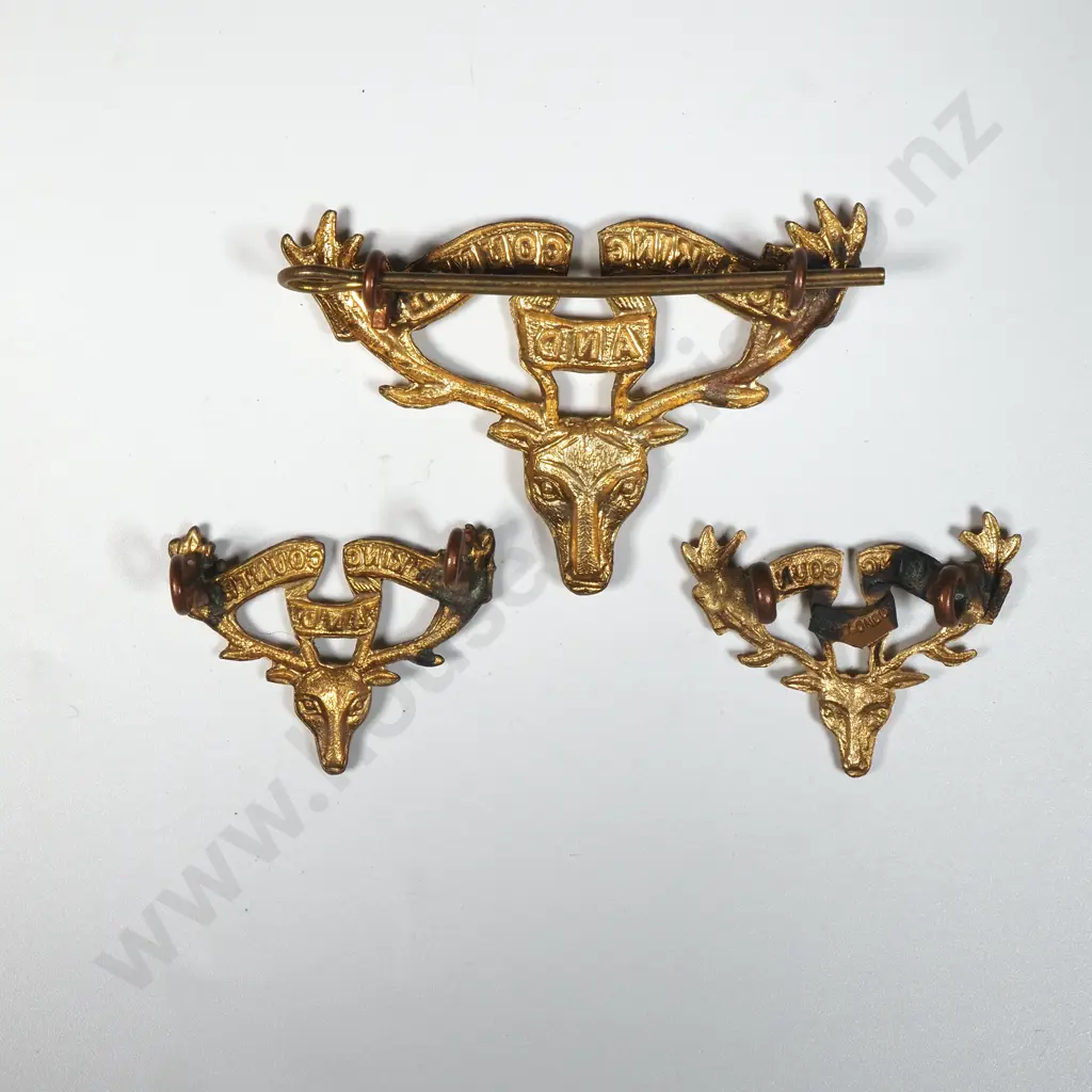 Pair of WW1 NZ 12th Otago Mounted Rifles Collar Badges & Cap Badges Image 1++
