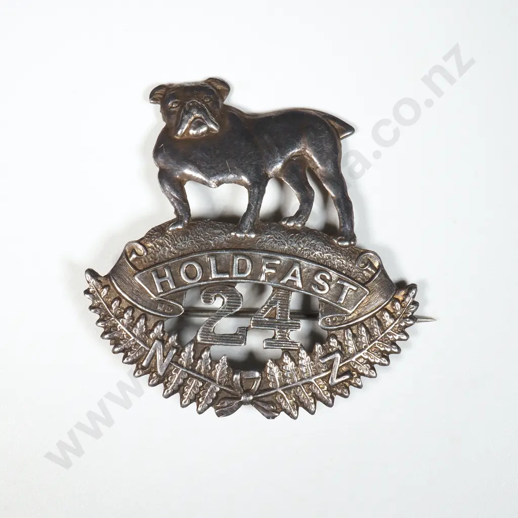 WW1 New Zealand Sterling Silver "Holdfast" Sweetheart Brooch 24th Reinforcements Image 1++