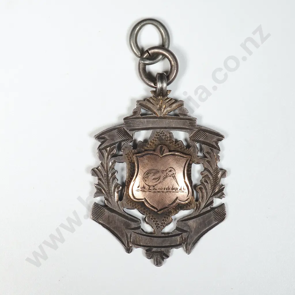 Sterling Silver & 9ct Gold Fob Medal - Second Prize Rflm Steele 1922. Image 1++