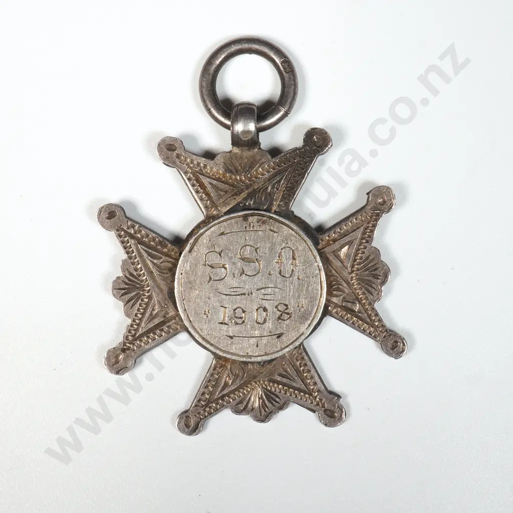 Sterling Silver Fob Medal. SSO 1908 Named to Frank McKenzie . Image 1++