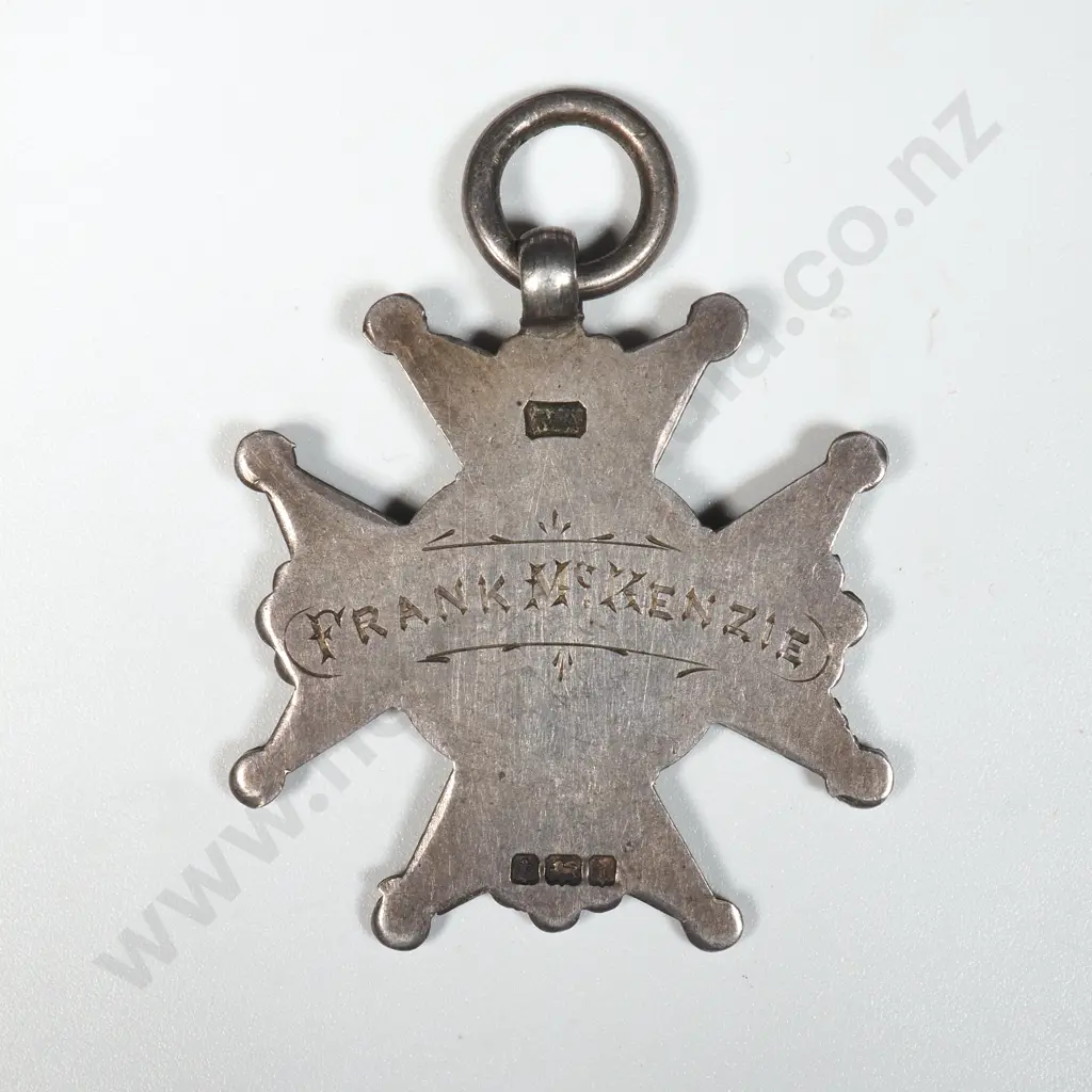 Sterling Silver Fob Medal. SSO 1908 Named to Frank McKenzie . Image 1++