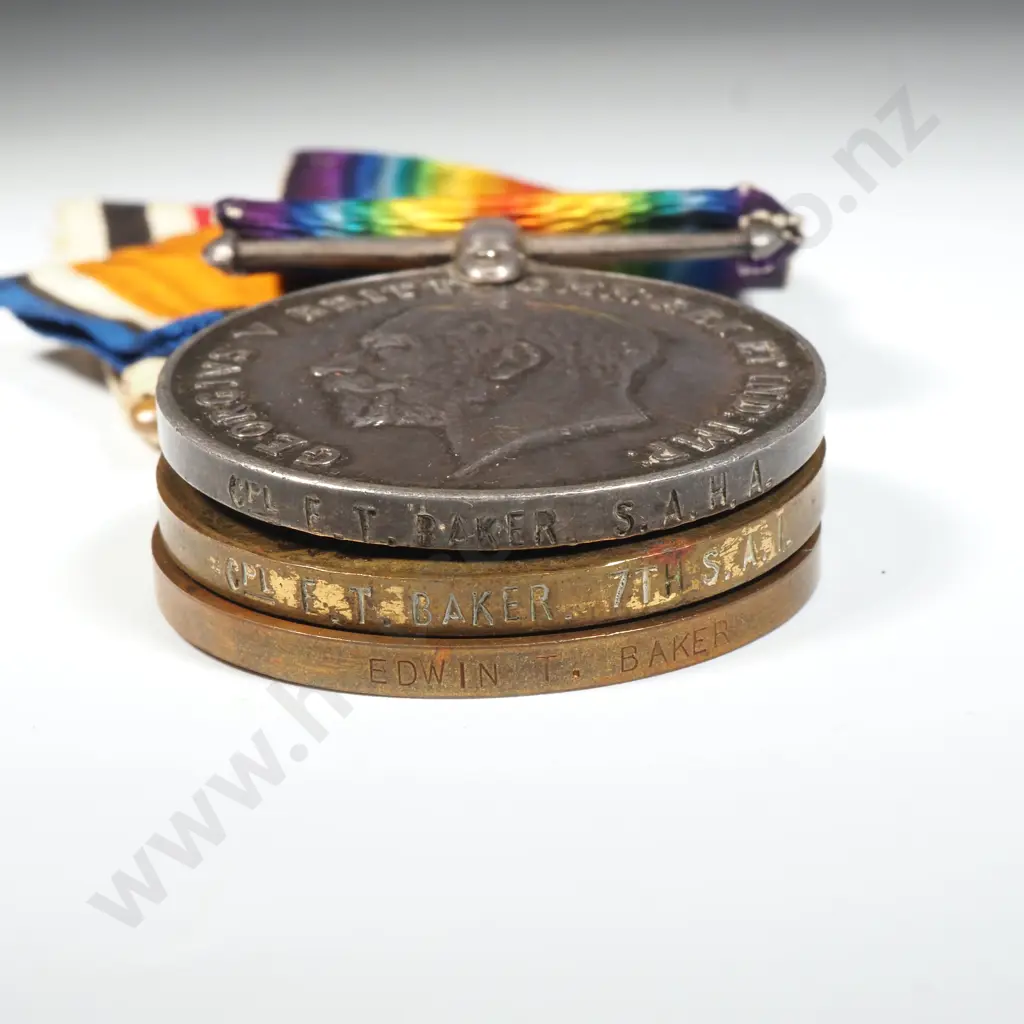 WW1 Medal Pair - Named to CPL E T Baker S.A.H.A 0 Special Constabulary Medal Named to Edwin Baker - Plus Two SA Badges Image 1++