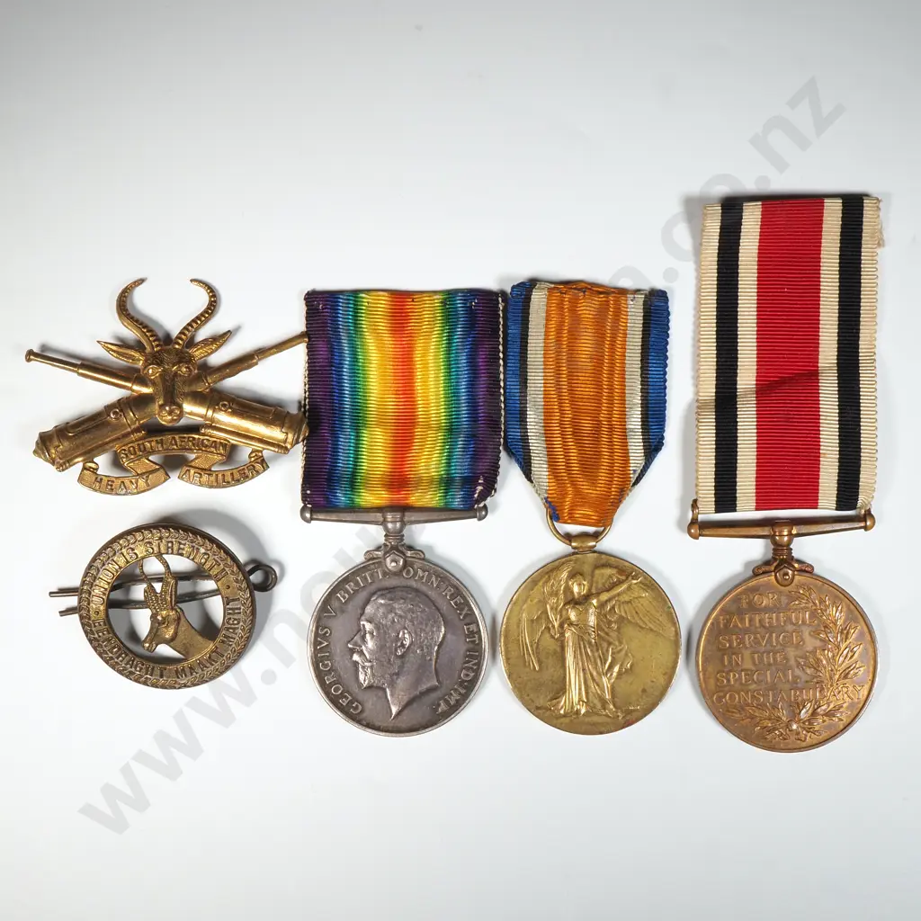 WW1 Medal Pair - Named to CPL E T Baker S.A.H.A 0 Special Constabulary Medal Named to Edwin Baker - Plus Two SA Badges Image 1++