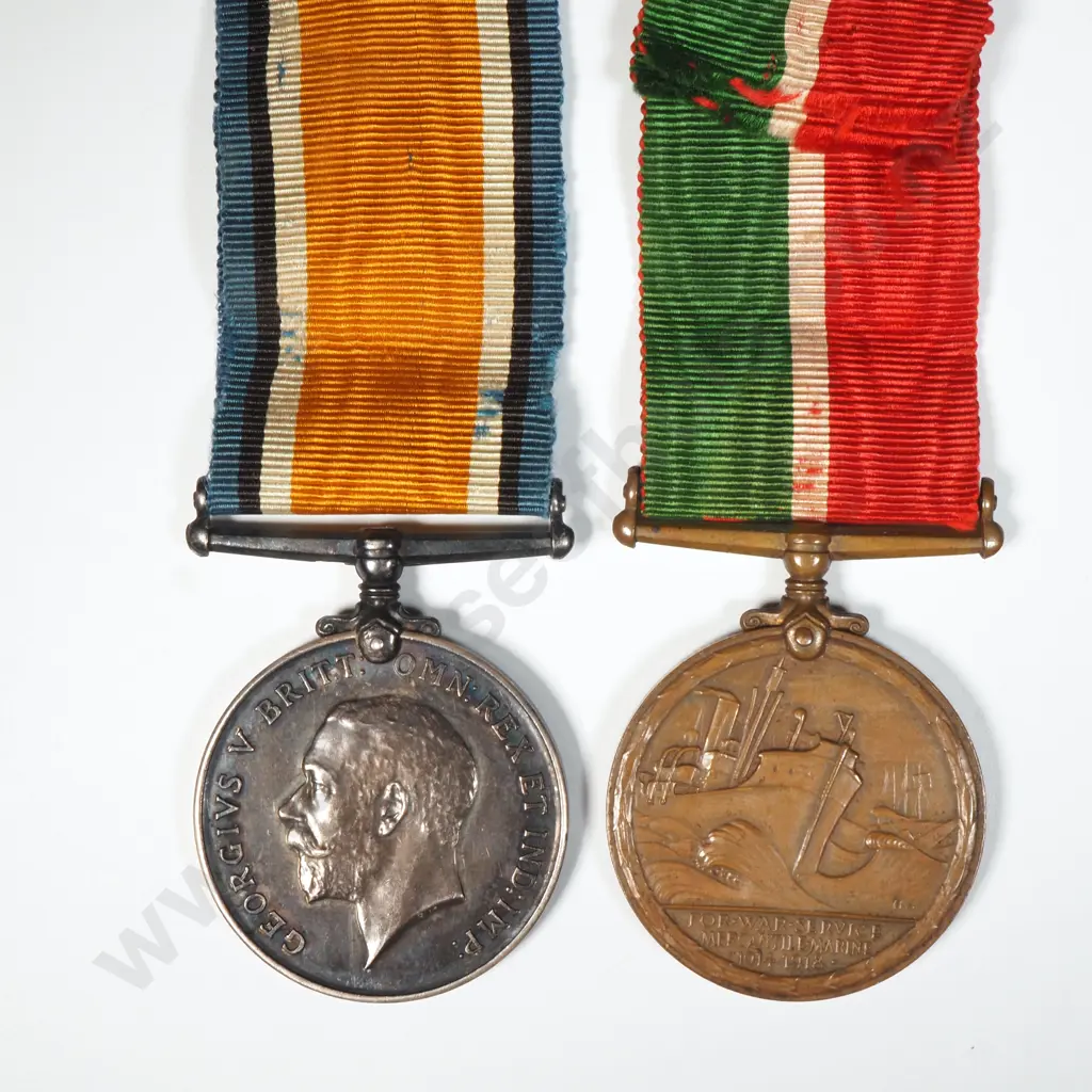 WW1 Mercantile Marine War Medal Pair to John Cullen Image 1++