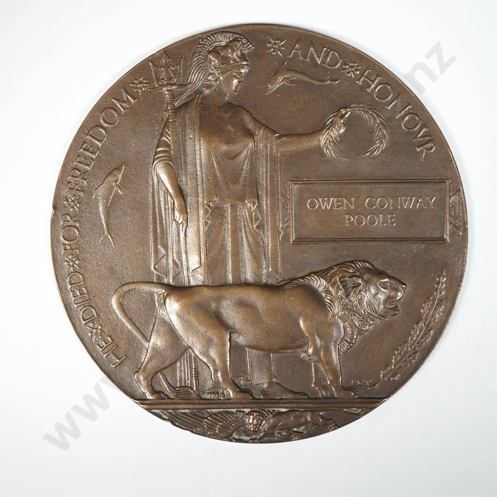 WW1 Death Plaque to 23/2262 Owen Conroy Poole NZEF Image 1++