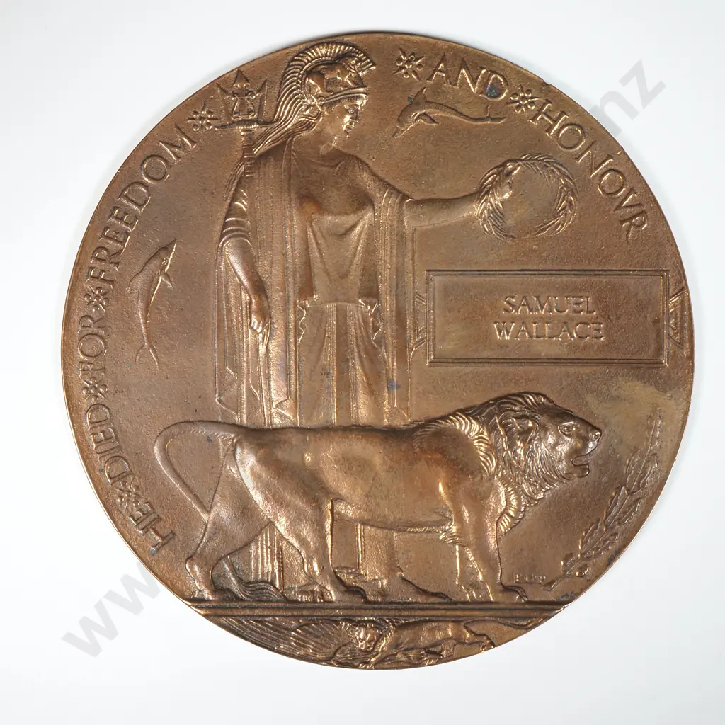 WW1 Death Plaque to 44039 Samuel Wallace NZEF Image 1++
