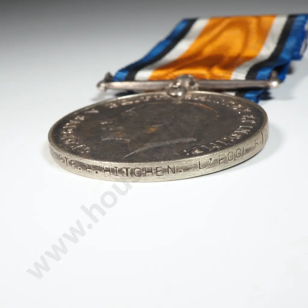 WW1 British War Medal to 9579 Pte H Hitchen Liverpool Regiment Image 1++