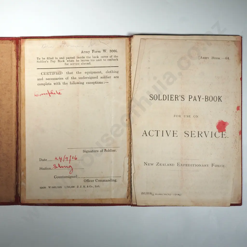 WW1 Pair to 2/3103 Wilfred Thomas NZEF w Paybook, Dogtags, Passport Image 1++
