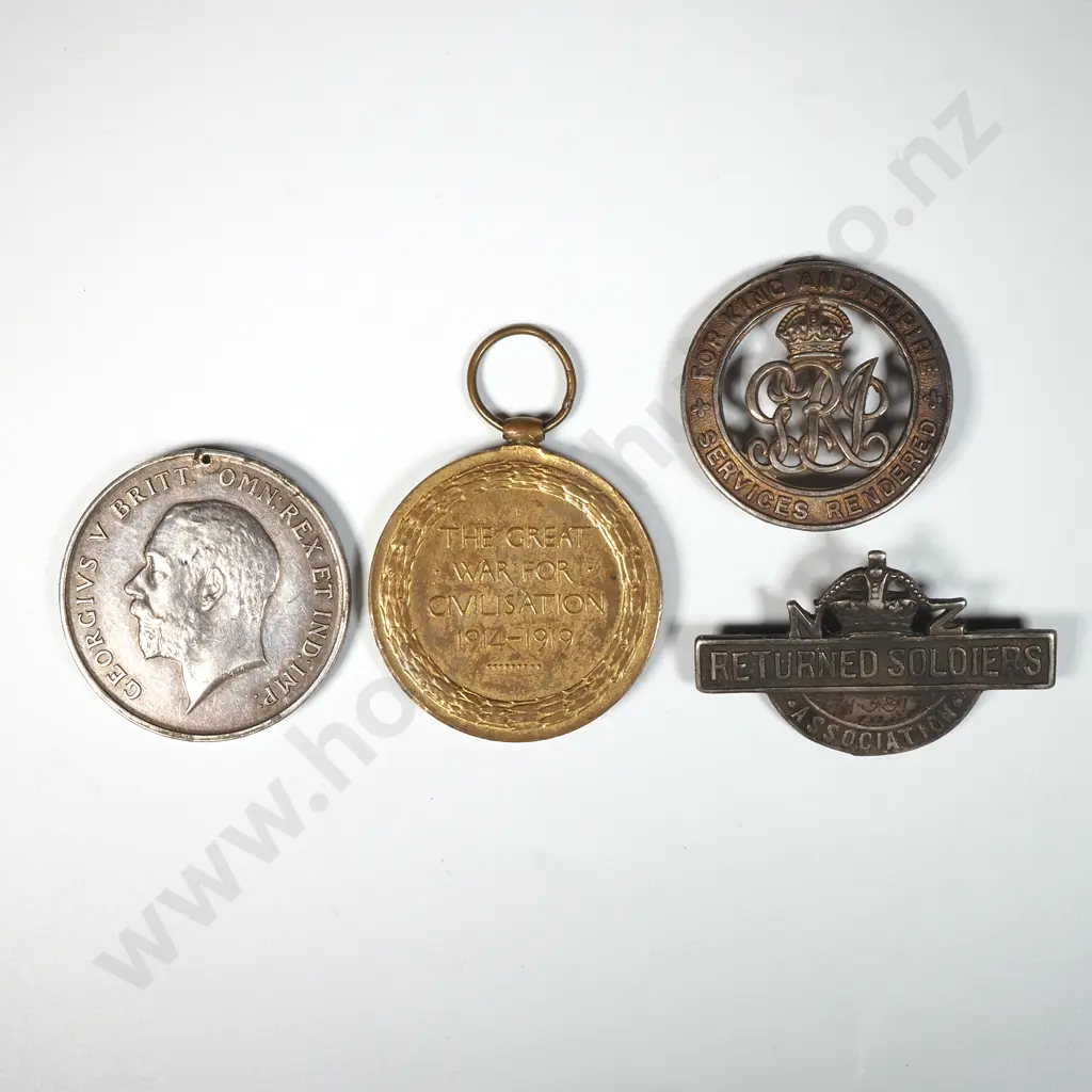 WW1 Pair to 12/3943 W B Bowden NZEF & Silver War Badge & Large RSA Badge Image 1++