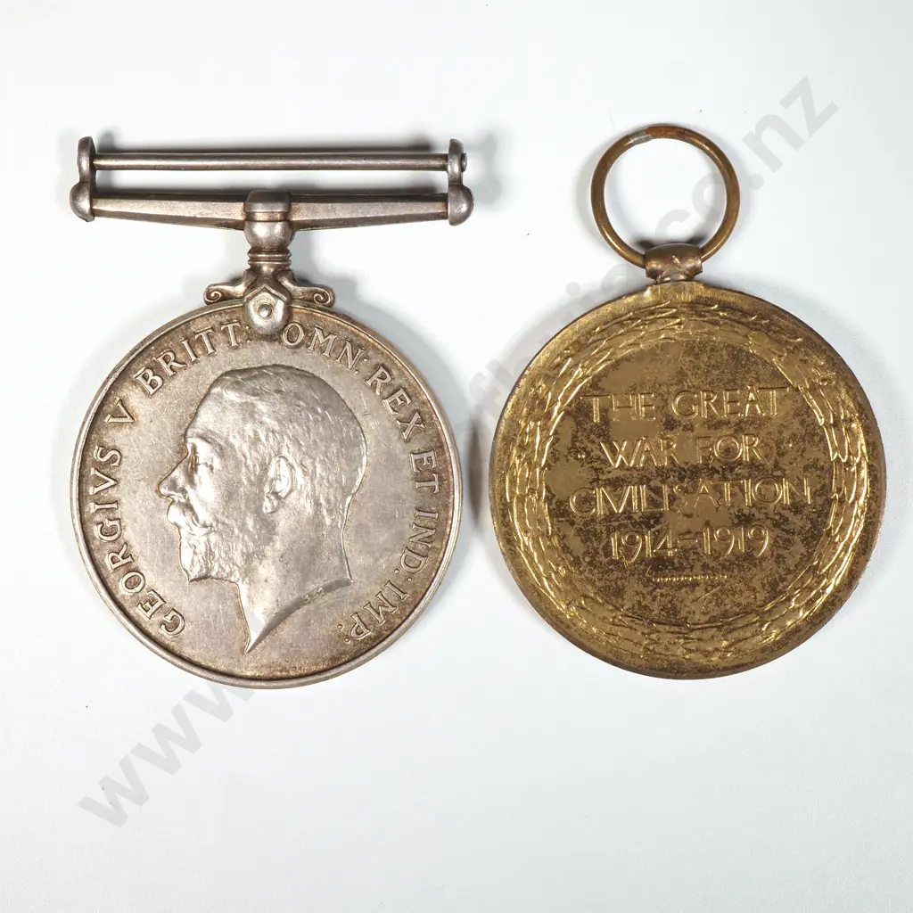 WW1 Medal Pair Named to 42018 RFLM C Beaven NZEF Image 1++