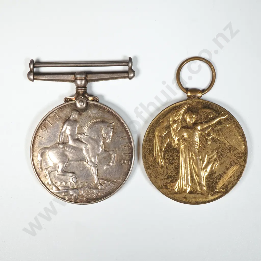 WW1 Medal Pair Named to 42018 RFLM C Beaven NZEF Image 1++