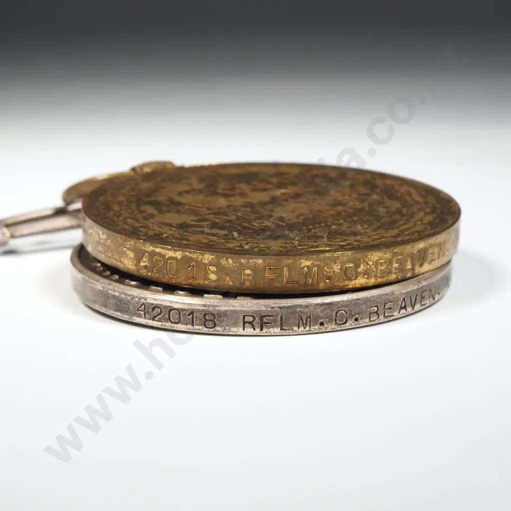 WW1 Medal Pair Named to 42018 RFLM C Beaven NZEF Image 1++
