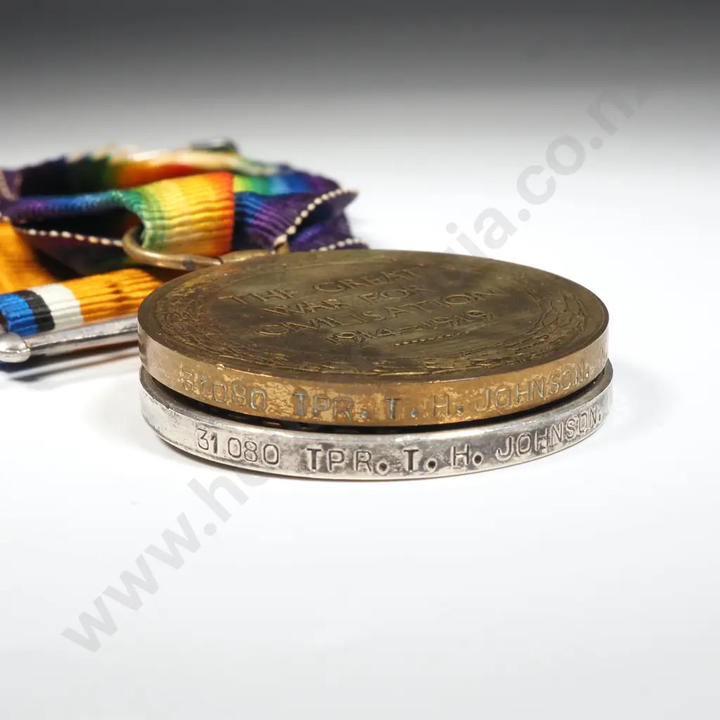 WW1 Pair of 31080 T H Johnson NZEF & Silver Prize Fob Image 1++