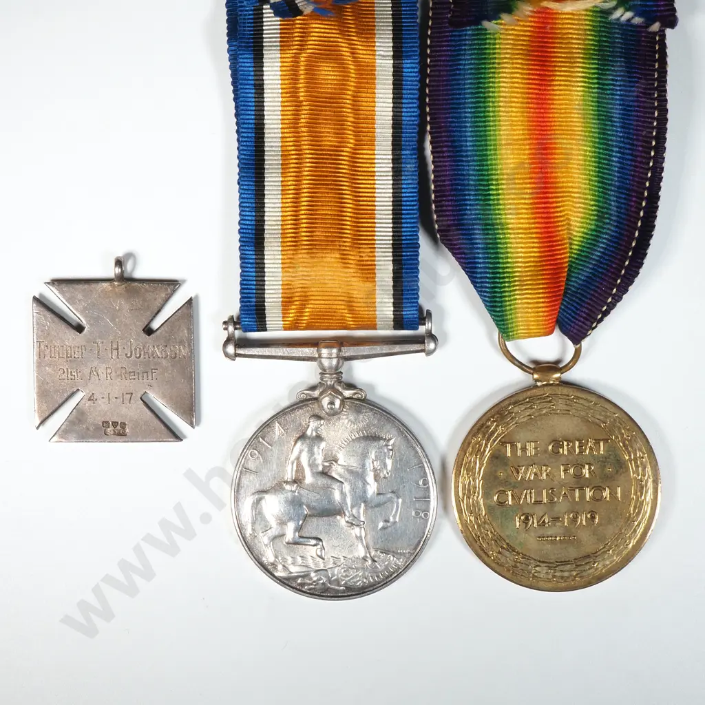 WW1 Pair of 31080 T H Johnson NZEF & Silver Prize Fob Image 1++