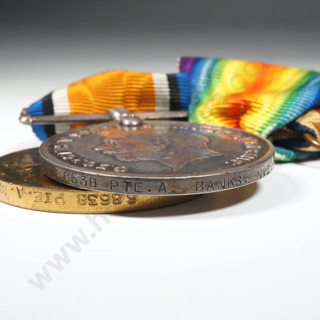 WW1 Pair to 68638 A Banks NZEF & WW2 Group of Four w Large WW1 RSA Badge  Image 1++