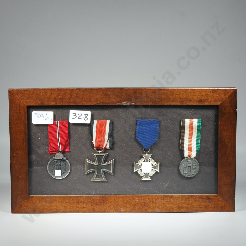 Four WW2 German Medals in Wooden Frame Image 1++