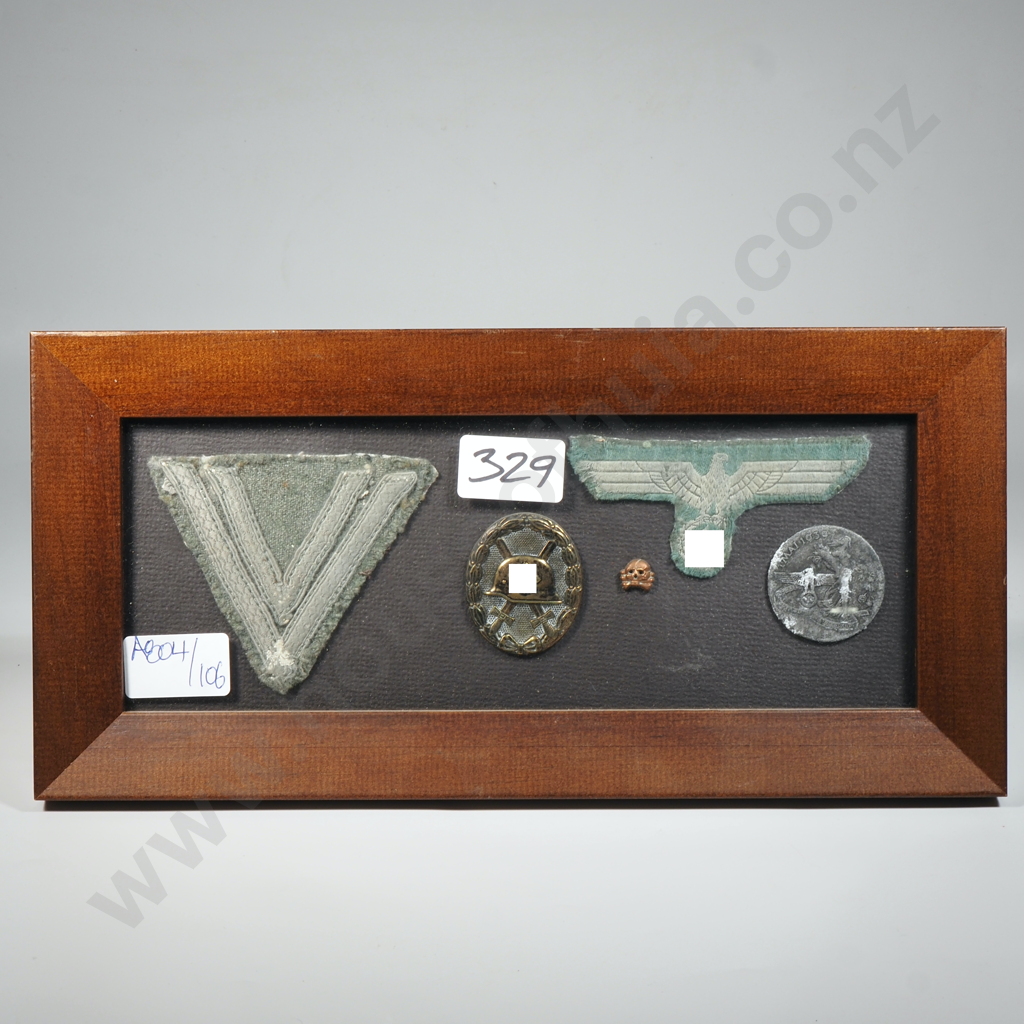 Five WW2 German Patches / Tokens Framed  Image 1++