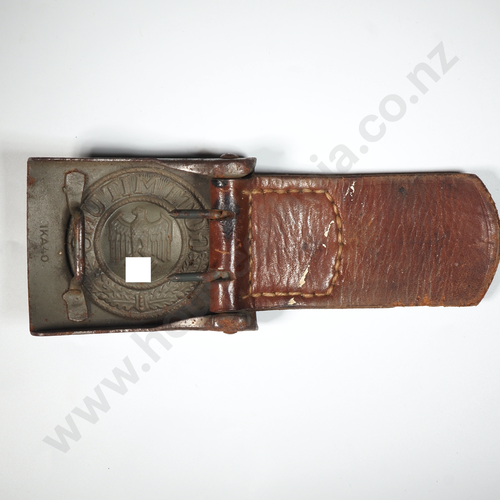 German WW11 Heer Belt Buckle w Leather Tab Marker Dated 1940 Image 1++