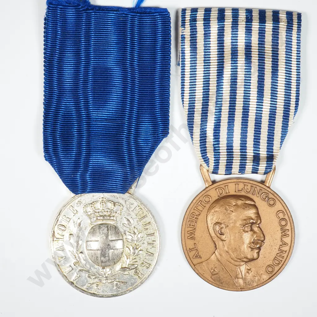 WW2 Facist Italian Silver Valor Medal & Army Long Service Medal Image 1++
