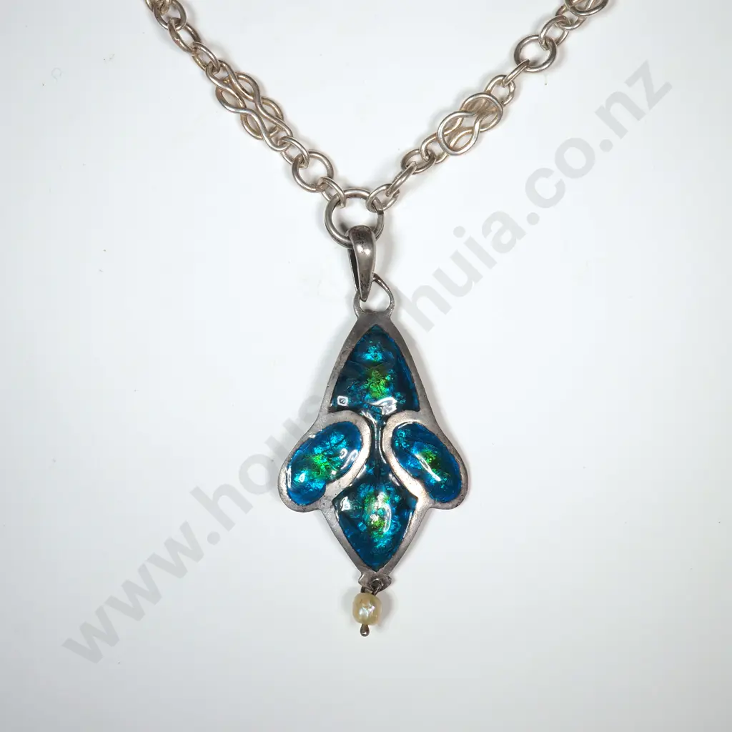 Exquisite Arts & Craft Sterling Silver Enamel Pendant - Likely Liberty & Co Image 1++