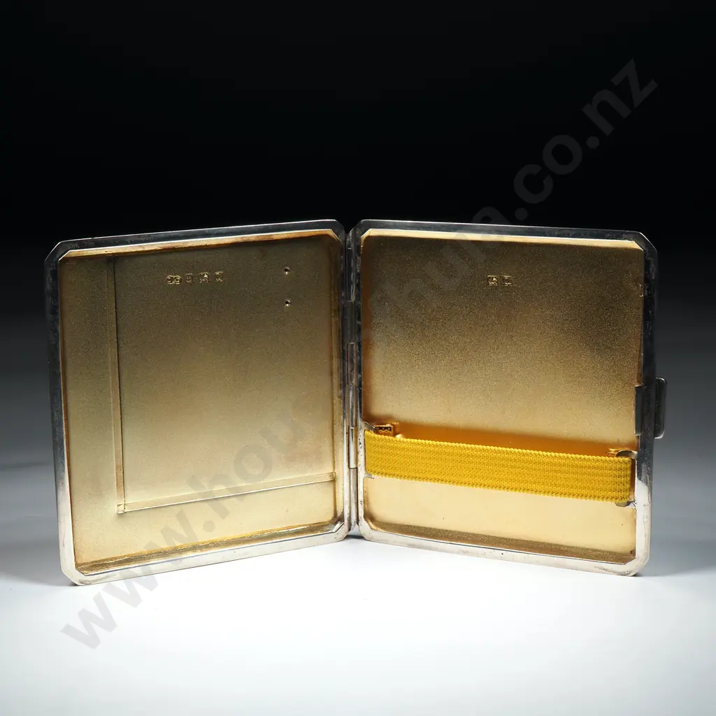 Art Deco Sterling SIlver & Guilloche Enamel Card / Cigarette Case - Radiating Design in Opalescent & Turquoise w Gilding Image 1++