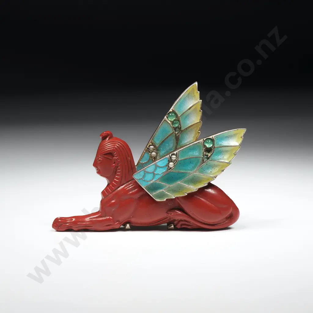 Antique Egyptian Plique a Jour Sphinx Brooch Image 1++