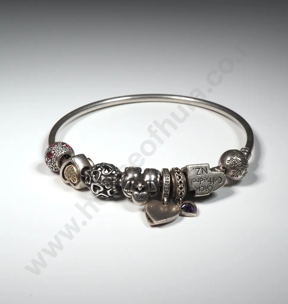 Sterling Silver Pandora Bracelet w Charms Image 1++