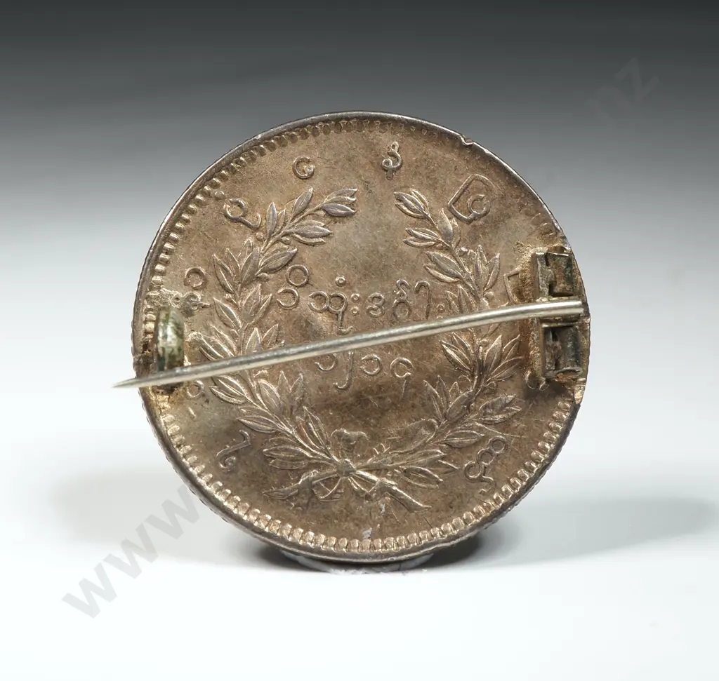 Antique Sterling Silver Enamel Coin Brooch Image 1++