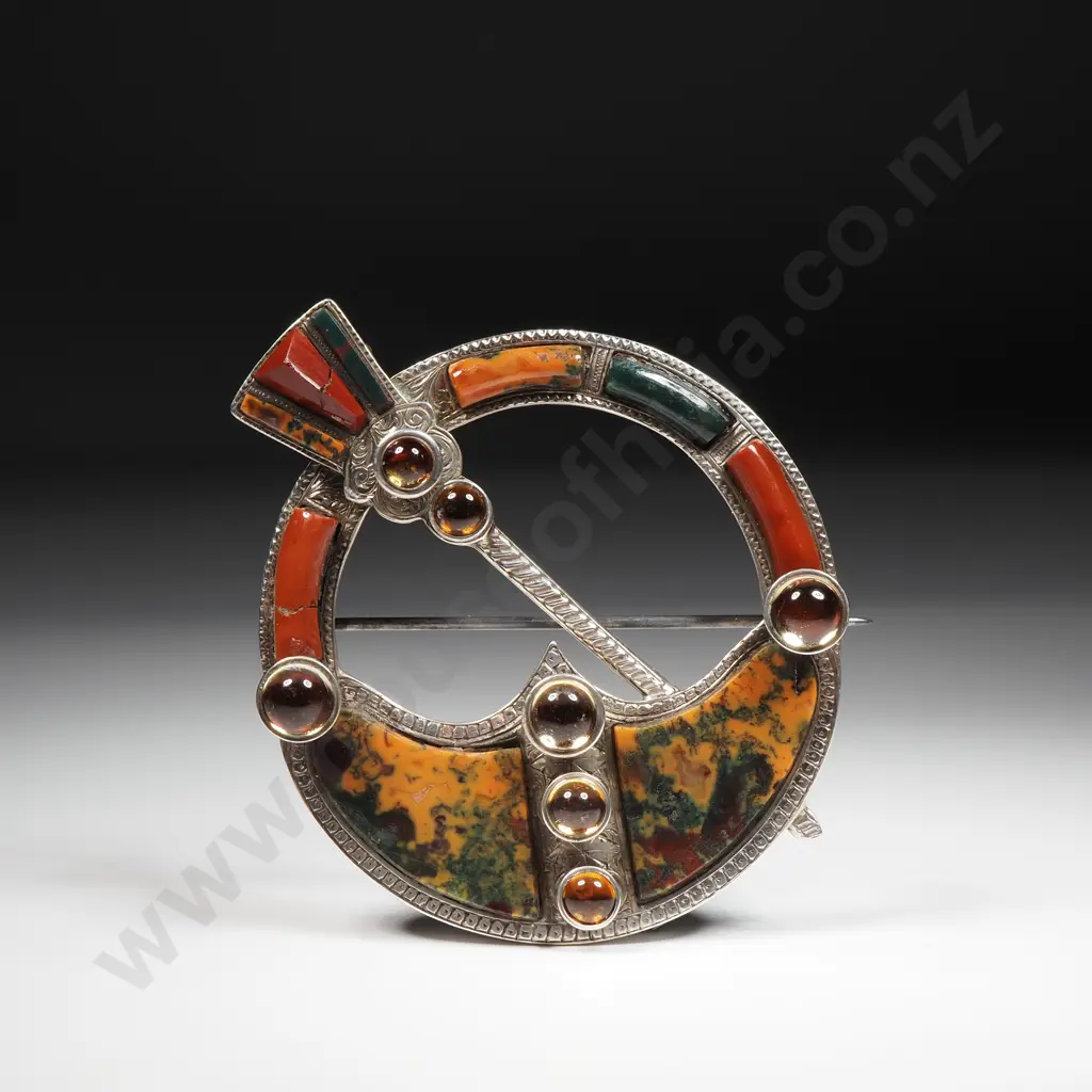 Impressive Victorian Sterling Silver  & Agate Brooch  Inscribed 1873, Jessie Macrae Image 1++