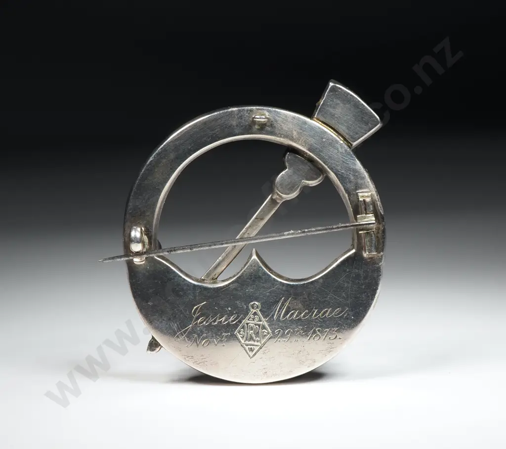 Impressive Victorian Sterling Silver  & Agate Brooch  Inscribed 1873, Jessie Macrae Image 1++