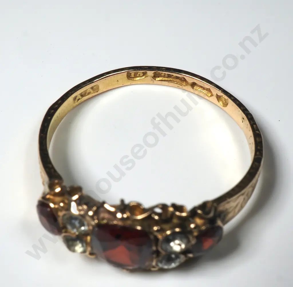 Antique 15ct Gold Garnet & White Gem Ring Image 1++