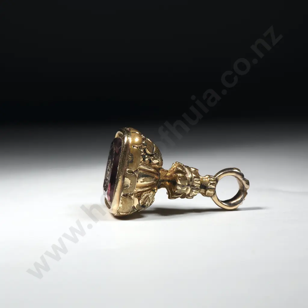 Scarce Antique Fob Seal - Amethyst. "Tassie" Seal of a Wrecked Ship on Rocks w Motto "SUCH IS LIFE" Image 1++