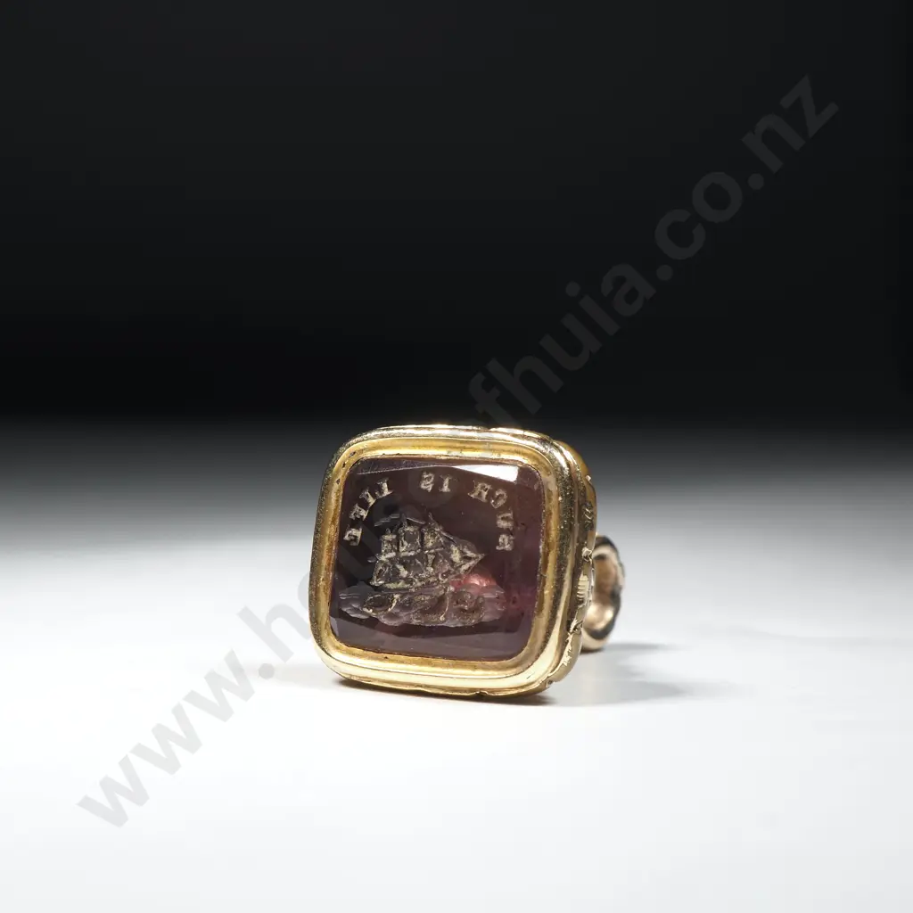 Scarce Antique Fob Seal - Amethyst. "Tassie" Seal of a Wrecked Ship on Rocks w Motto "SUCH IS LIFE" Image 1++