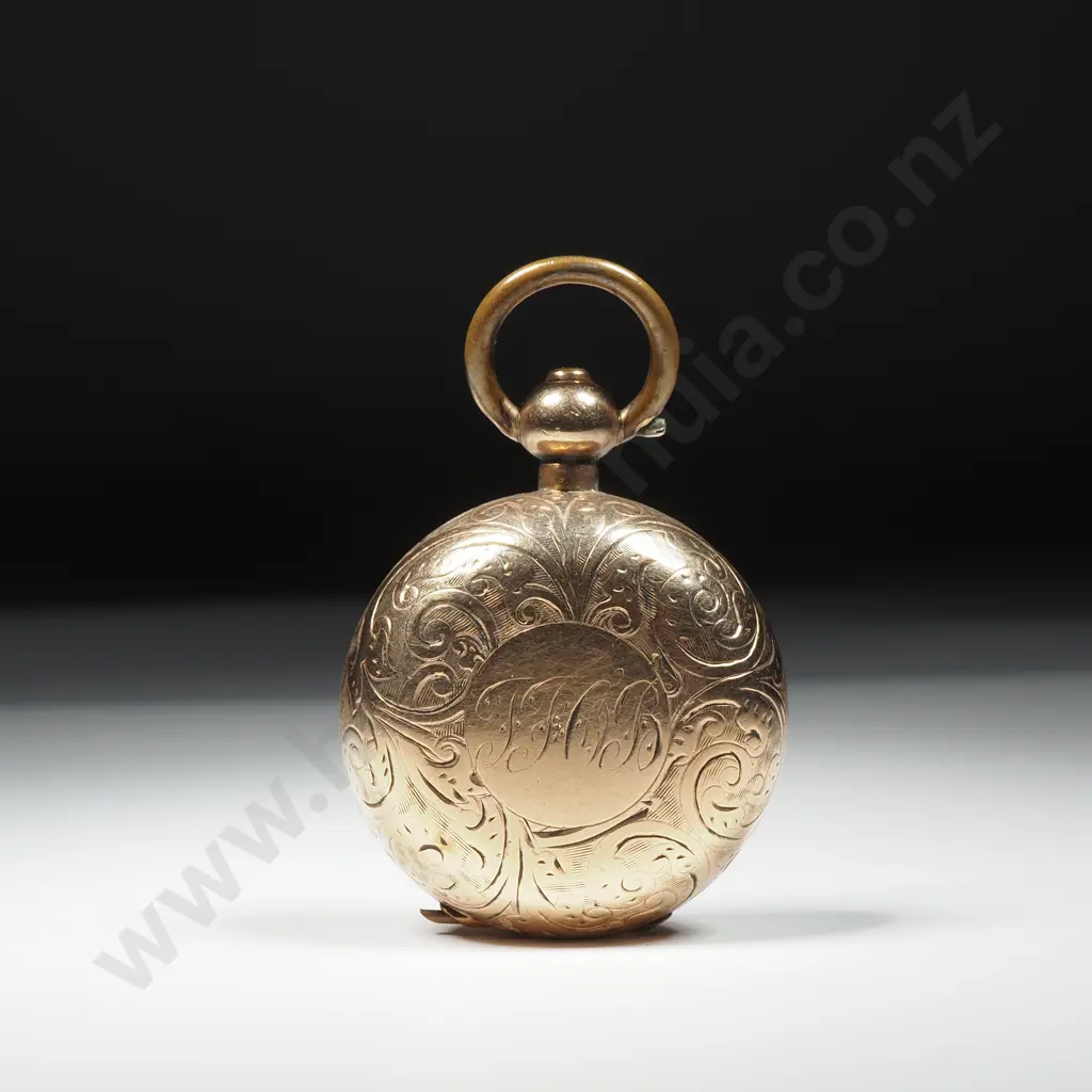 Gold Plate Denison & Co Sovereign Holder w All Over Scroll Decoration. Initialled  Image 1++