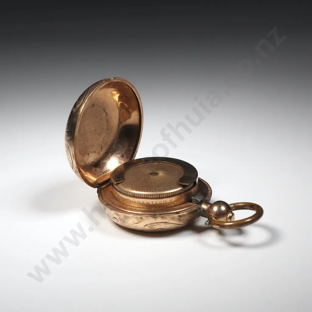 Gold Plate Denison & Co Sovereign Holder w All Over Scroll Decoration. Initialled  Image 1++