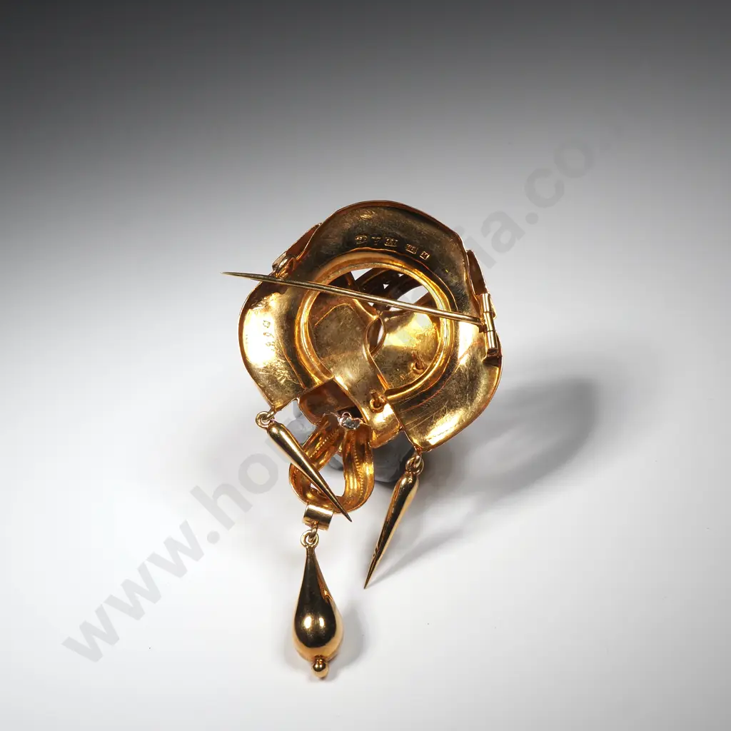 18ct Gold Hallmarked Drop Brooch w English Hallmarks & Single Seed pearl Embellishment Image 1++