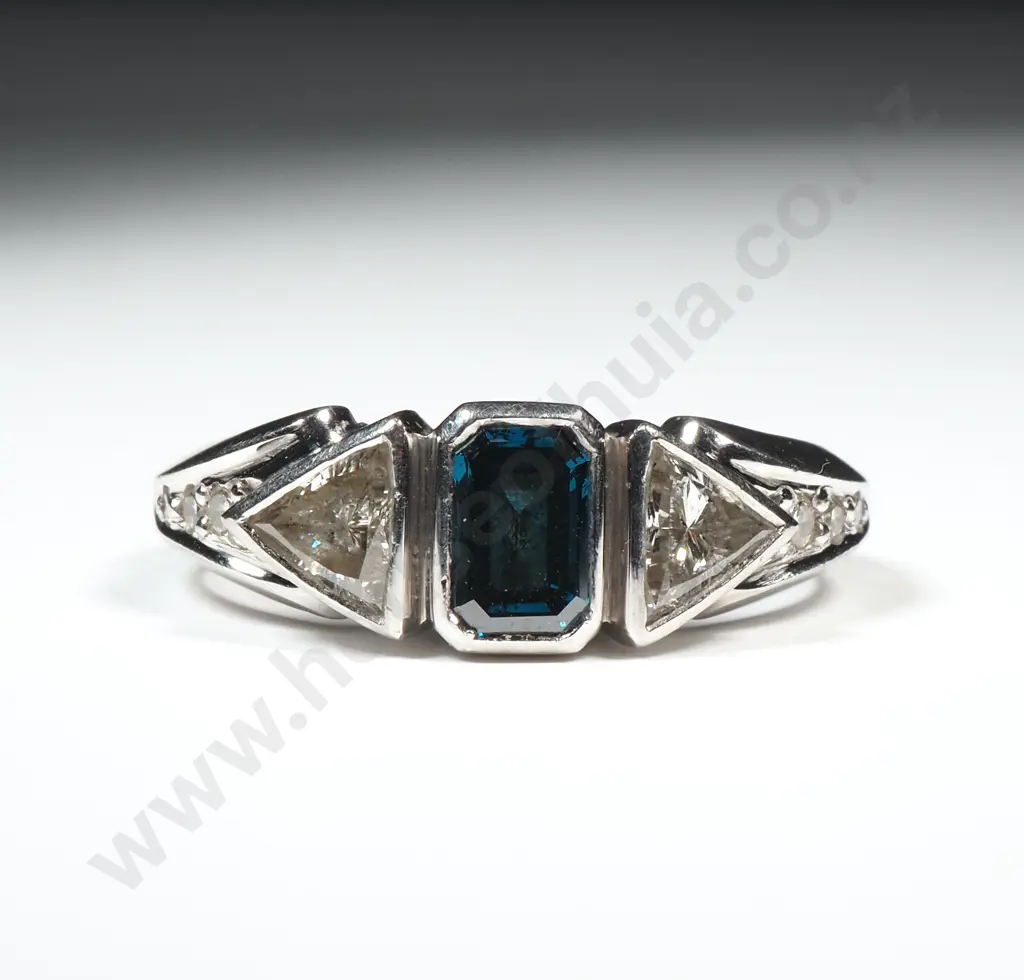 Platinum & Blue Diamond Ring w Valuation of $7,960 Image 1++
