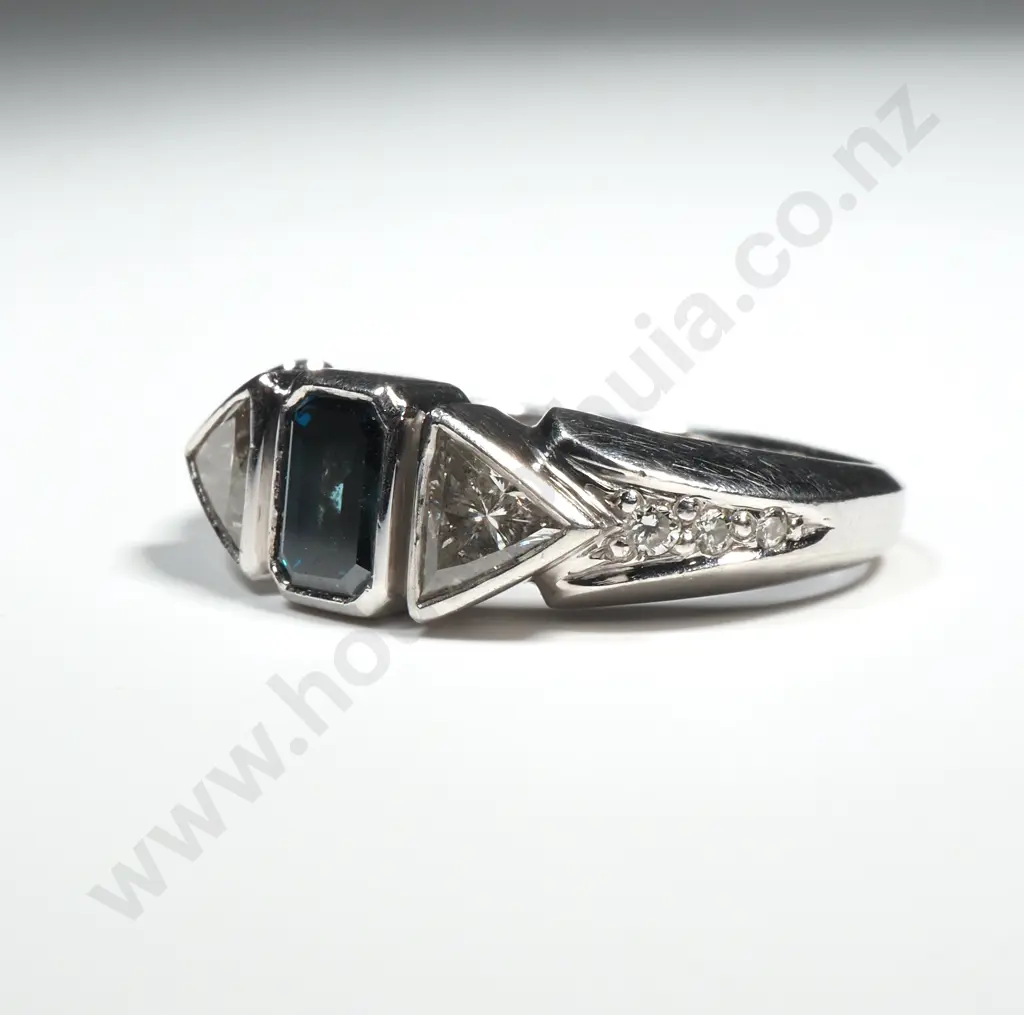 Platinum & Blue Diamond Ring w Valuation of $7,960 Image 1++