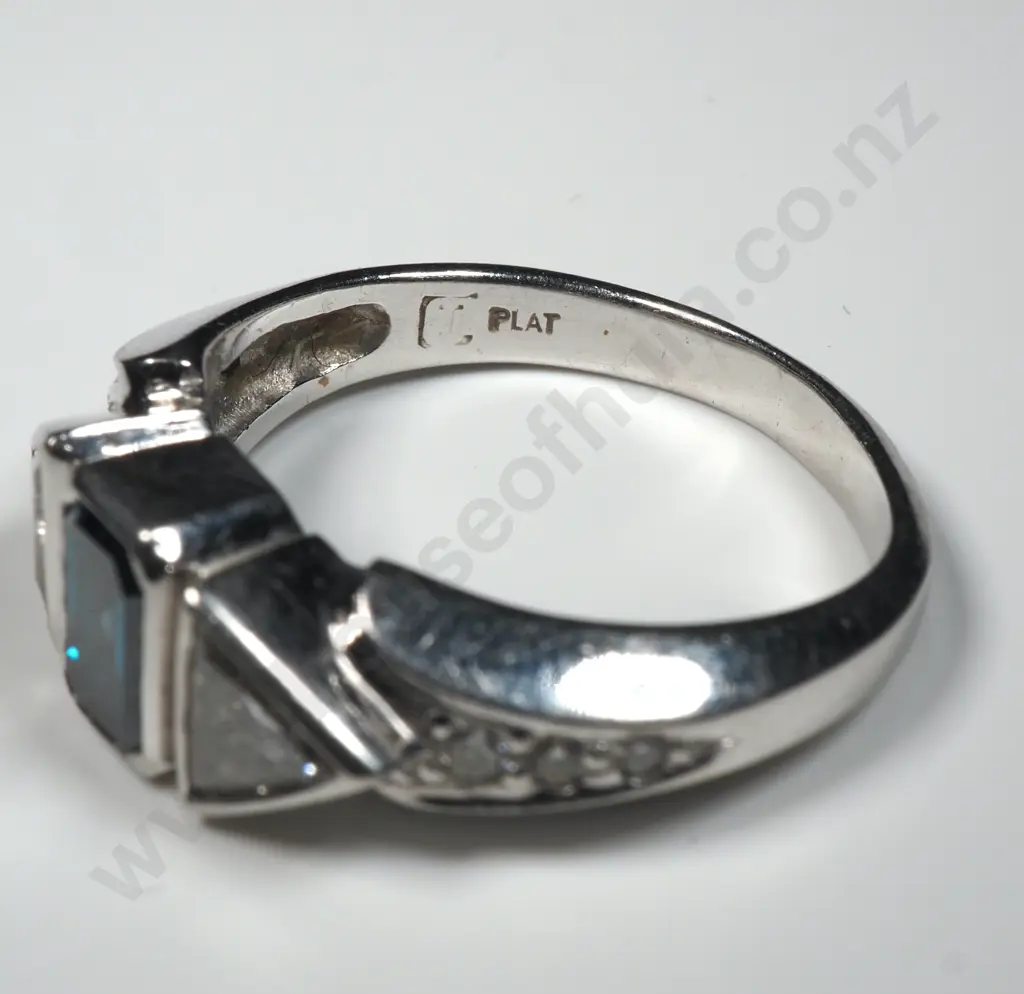 Platinum & Blue Diamond Ring w Valuation of $7,960 Image 1++