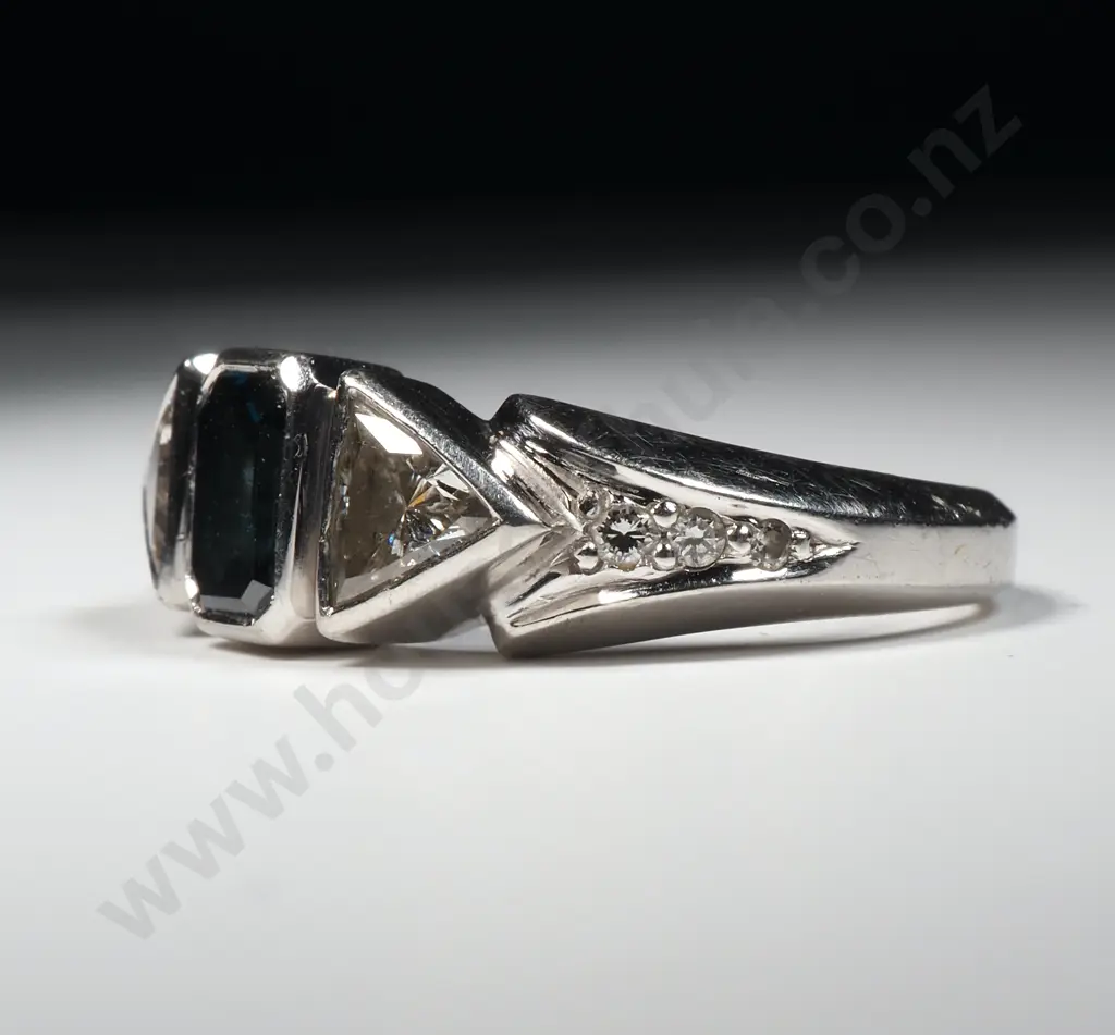 Platinum & Blue Diamond Ring w Valuation of $7,960 Image 1++