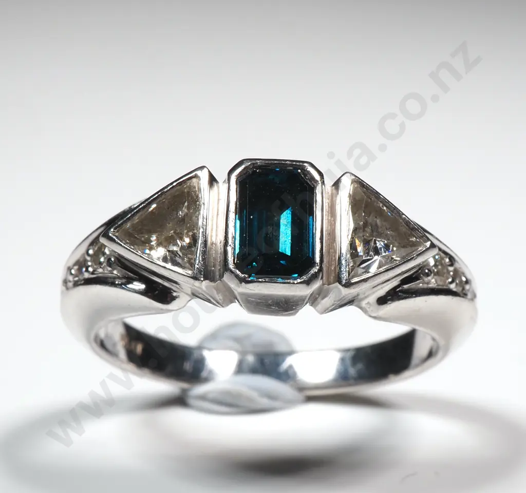 Platinum & Blue Diamond Ring w Valuation of $7,960 Image 1++