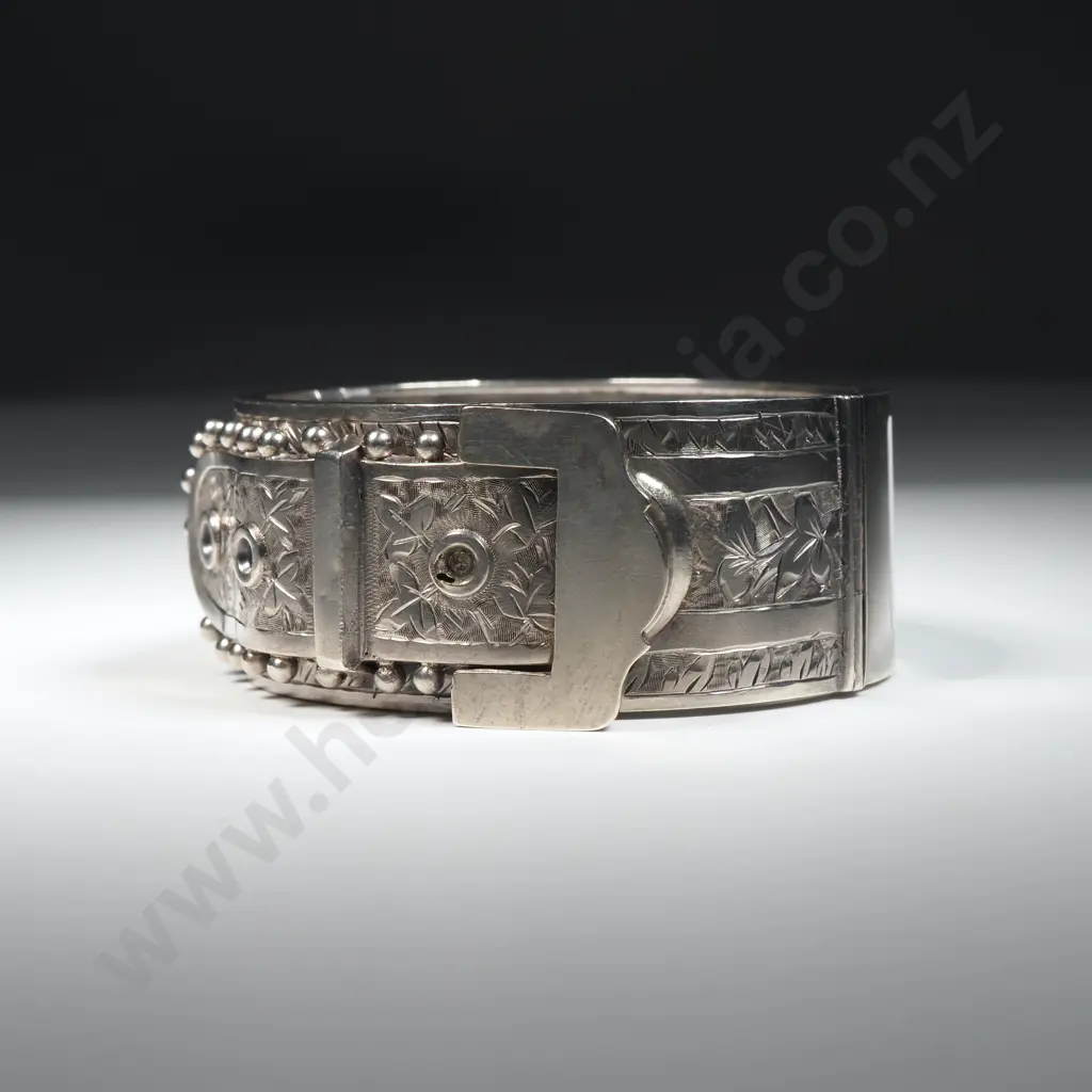 Antique Sterling Silver Hinged Buckle Bracelet Image 1++
