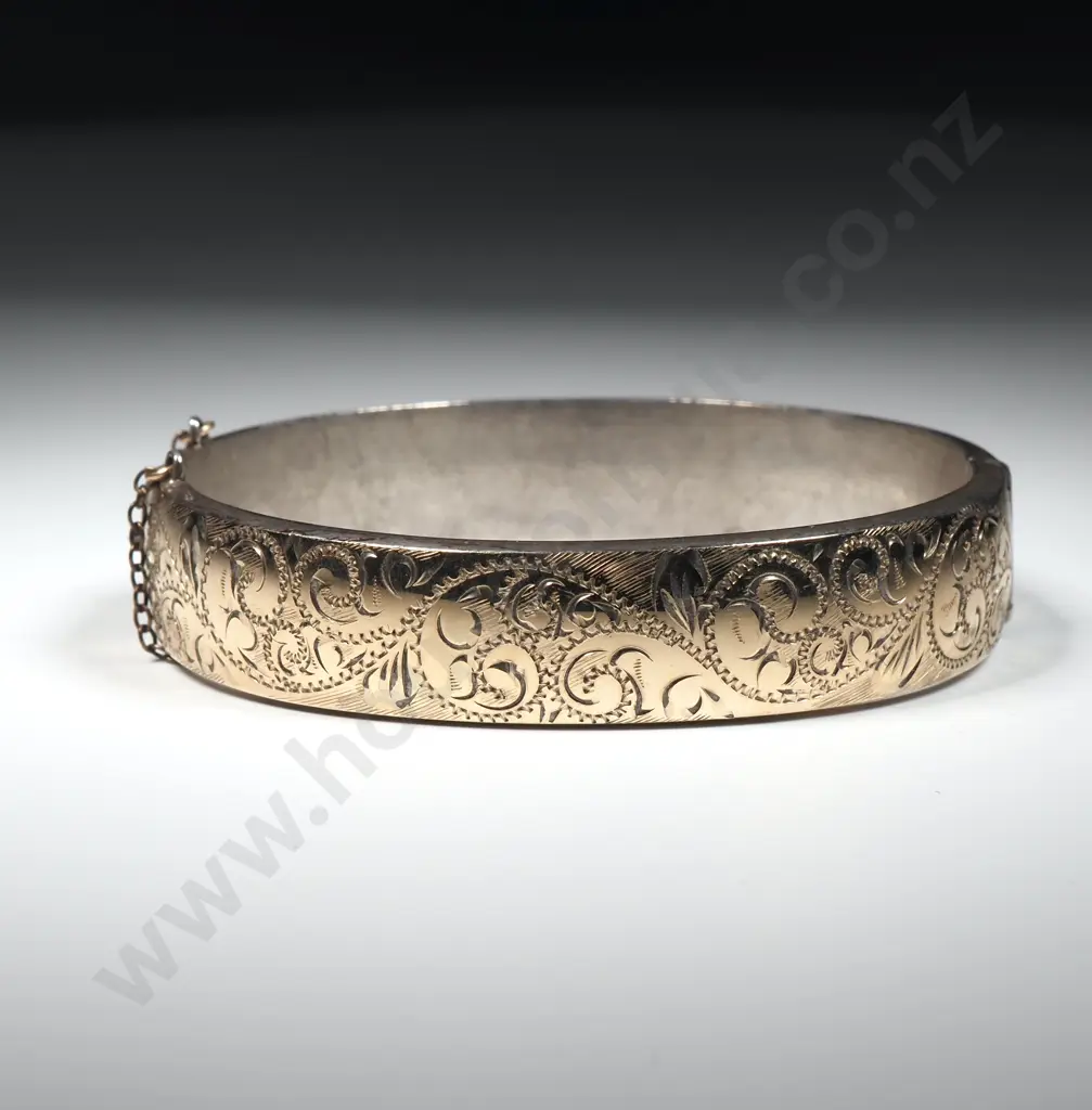 Sterling Silver 1/5 9ct Gold Hinged Bangle Image 1++